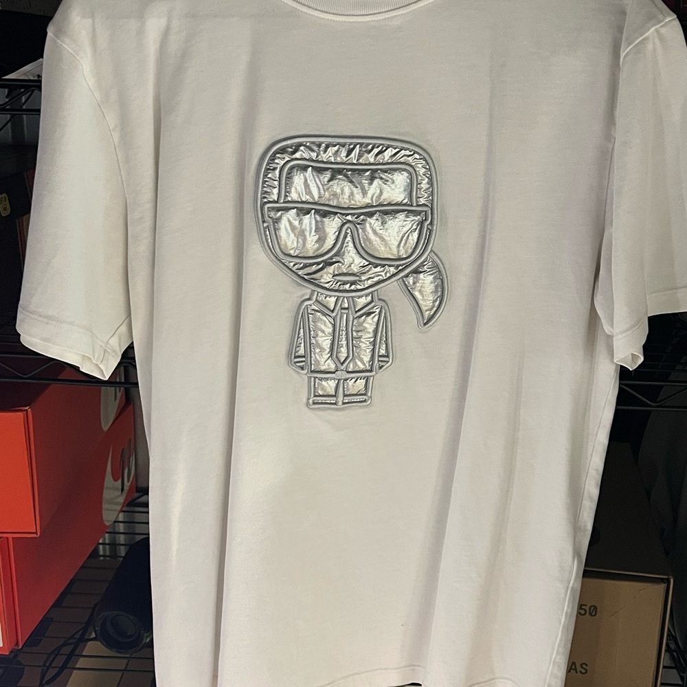 Karl Lagerfeld White Tee with Silver Graphic